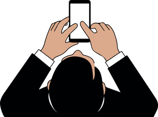 Man In Suit Holding Smartphone Above Head Top View Flat Design