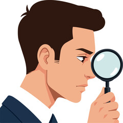 Man in Suit Inspecting with Magnifying Glass Blue Background