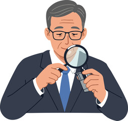 Man In Suit Inspecting With Magnifying Glass Flat Design