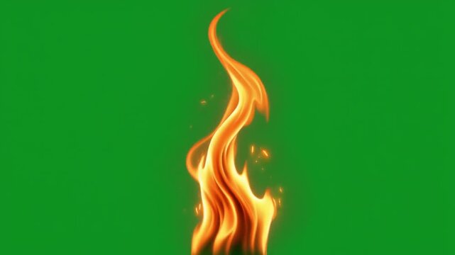 Green screen flame animation with realistic burning fire effects and transparent background for video editing