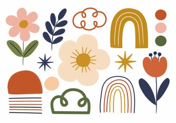 Abstract Floral Shapes in Flat Style for Modern Botanical Design