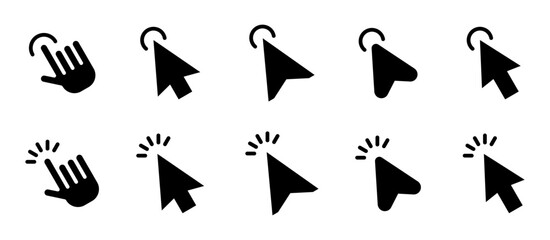 Pack de iconos de cursor de computadora. Clic de dedo, flecha interactiva, selección digital, acción de usuario y puntero web. Diseño vectorial lineal © Alejandro