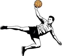 Man Playing Sepak Takraw Kick Flying Ball Sport Isolated White