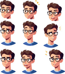 Man Pixel Art Avatar Expressions Blue Shirt Glasses