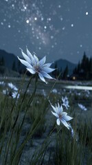 Nighttime Floral Scene With Starry Sky
