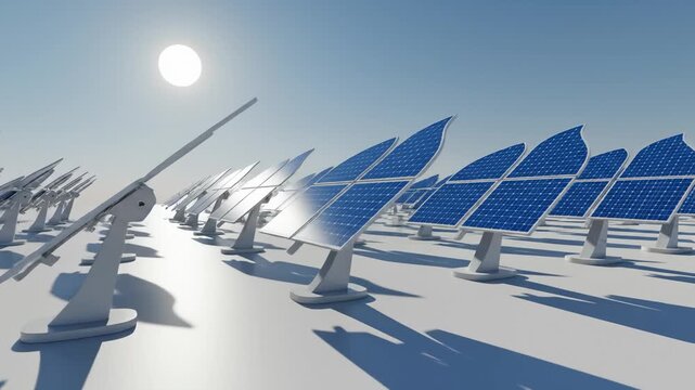 Solar Panels Generating Renewable Energy Under Blue Sky