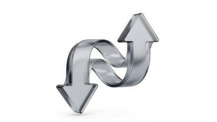 Corporate growth and decline arrows with a split, dual-direction design and a professional silver gradient, a 3D glassmorphism arrow icon set isolated on white