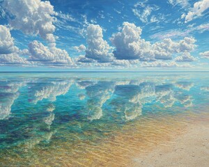 Colorful Coastal View With Reflected Clouds