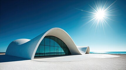 Modern White Coastal Building With Glass Walls