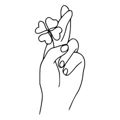 finger crossed and four leaf clover line art