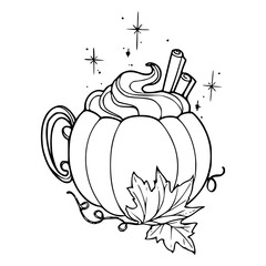 whimsical fall season beverage sketch with stars and pumpkin cup