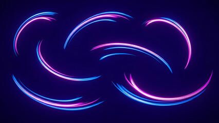 Fototapeta premium Swirling neon light trails in blue and pink against dark background curve streak