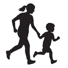 Running mother-child silhouette is ideal for warm emotional vector graphics.