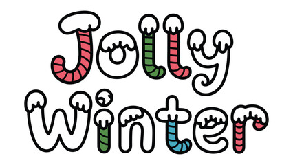 Jolly Winter: Playful winter message with candy cane text and snow-capped outline, the image evokes a sense of holiday cheer and festive fun, perfectly capturing the spirit of the season.