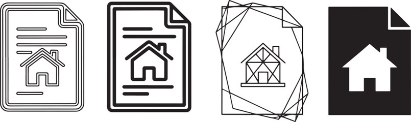 A collection of five different house document icons representing real estate concepts Vector