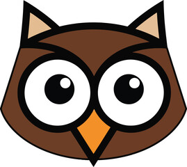 Obraz premium cartoon owl face brown owl big eyes.
