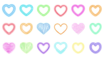Collection of colorful hand drawn heart shapes