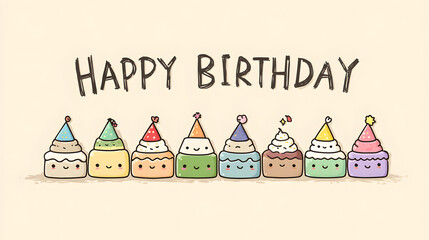 Cute kawaii style Happy Birthday vector
