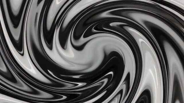 Hypnotic black and white liquid swirl creating a mesmerizing abstract art background with dynamic flowing patterns and graceful curves for modern design projects