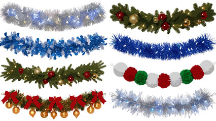 Collection of festive christmas garlands and decorations