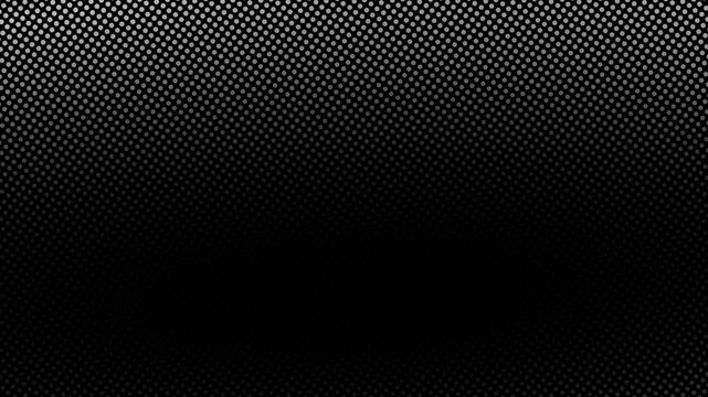 Halftone dot motion pattern seamless looped background. Animated grid of white dots texture against black backdrop, gradient effect overlay