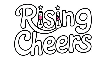 Rising Cheers: An artistic and celebratory design, filled with stylized text and champagne flutes, exuding a sense of excitement and celebration.