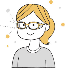 花粉保護メガネをした女の子単色