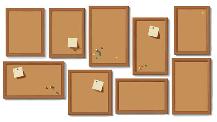 Collection of brown cork boards with sticky notes