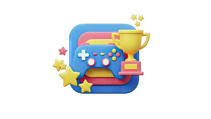 Gaming Controller and Trophy Celebrating Victory