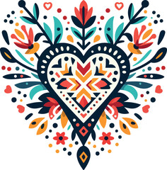 Heart with wings and floral ornament vector design