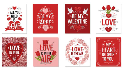 Valentines day greeting cards with red roses and love quotes
