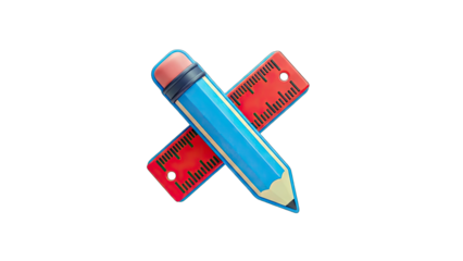 Pencil and Ruler Crossing on White Background