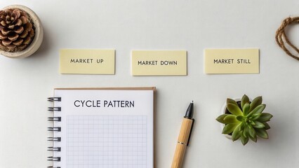 Market Trend Analysis with Notepad and Decorative Elements for Financial or Business Planning
