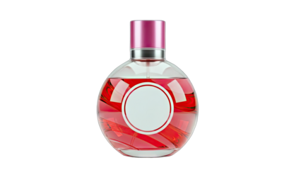 Perfume Bottle with Pink Liquid on White Background