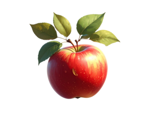 Firefly_Blue human eye ball isolated on transparent background - Firefly_apple with leaves floating