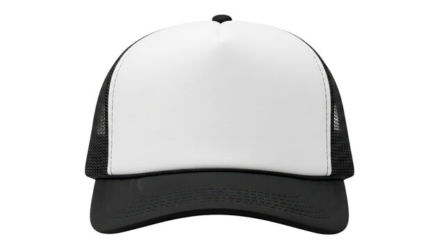 Black and white trucker hat on plain background