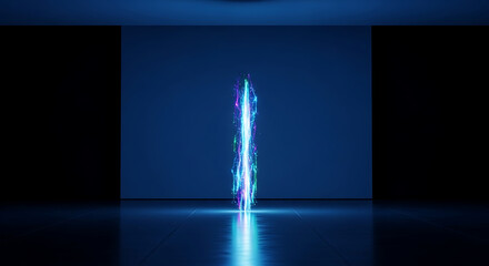 Mystic Beam of Light: A radiant pillar of electric blue energy pierces the darkness, casting an ethereal glow and symbolizing innovation and technological advancement.