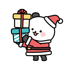 Panda Santa Carrying Christmas Gifts Illustration
