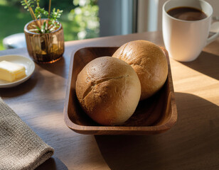 朝食の丸いパン