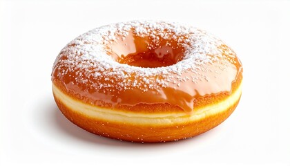 Delicious glazed donut with powdered sugar, perfect for food blogs, bakery websites, and social media content needing sweet treats.