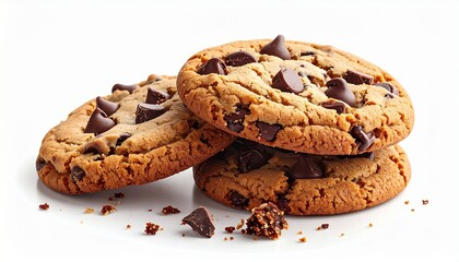 Stack of delicious chocolate chip cookies against white. Perfect for food blogs, recipe articles, dessert menus, bakery advertisements, and social media posts.