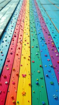 Rainbow painted wood planks panoramic Colorful pastel LGBTQ+ Pride backdrop , colorful, happy