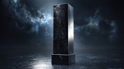 Dark Metallic Pillar Against Cosmic Background