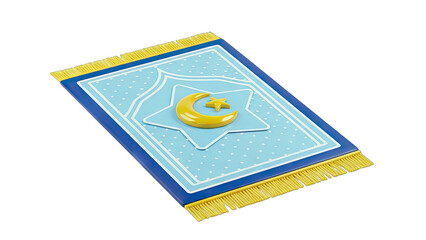 Prayer Mat with Crescent Moon and Star Symbol on White Background
