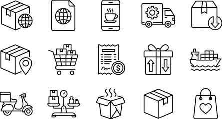 Ecommerce logistics line icons set for online shopping delivery shipping payment packaging supply chain vector illustration © MDALRAFIN