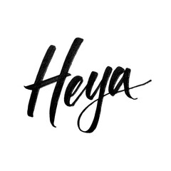 Heya written in relaxed marker lettering with black ink isolated on transparent background