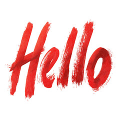 Hello handwritten with thick red brush strokes in cheerful style isolated on transparent background