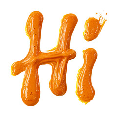 Hi in thick bold font with shiny oil smear texture isolated on transparent background