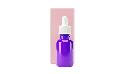 Purple Serum Bottle with Dropper and Pink Box on White Background
