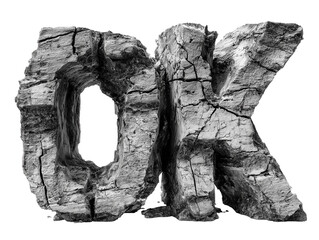 OK carved in stone texture with cracks and rugged finish isolated on transparent background